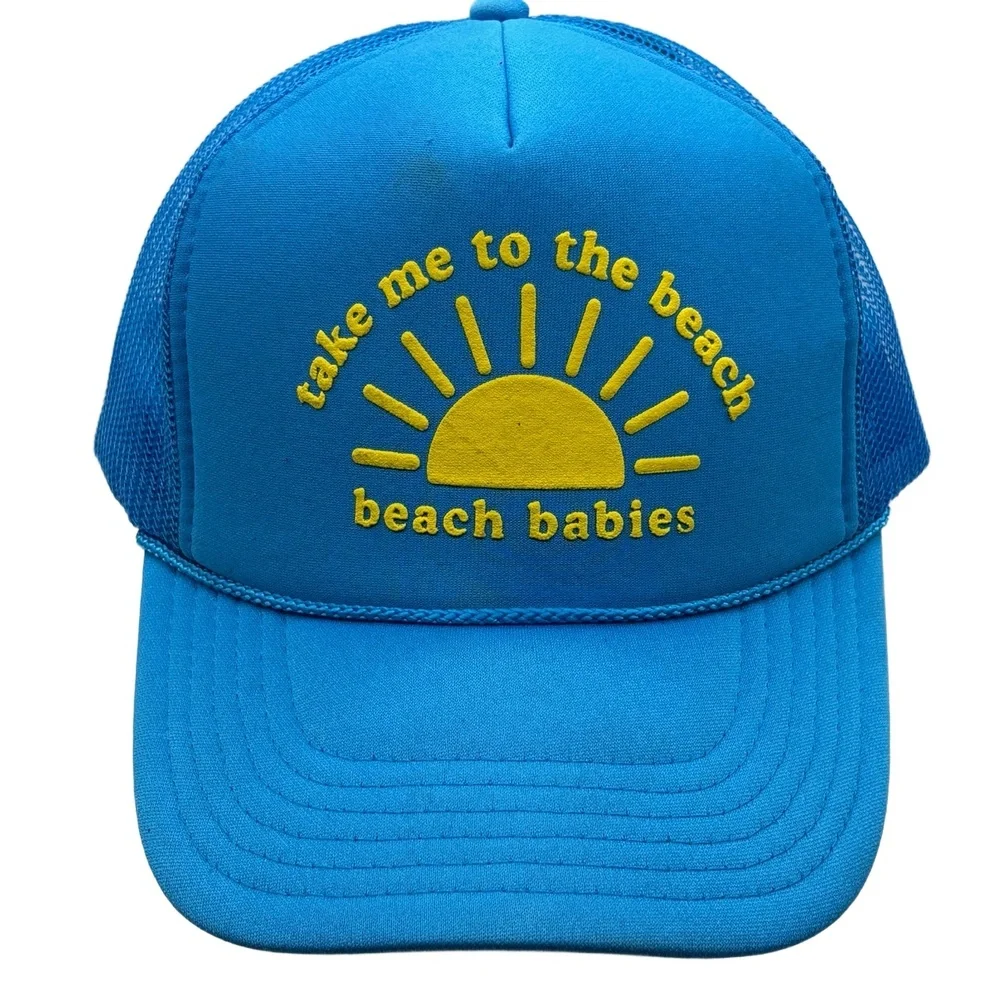 Beach Babies Take Me to the Beach Trucker Hat Blue Yellow Foam Mesh Snapback